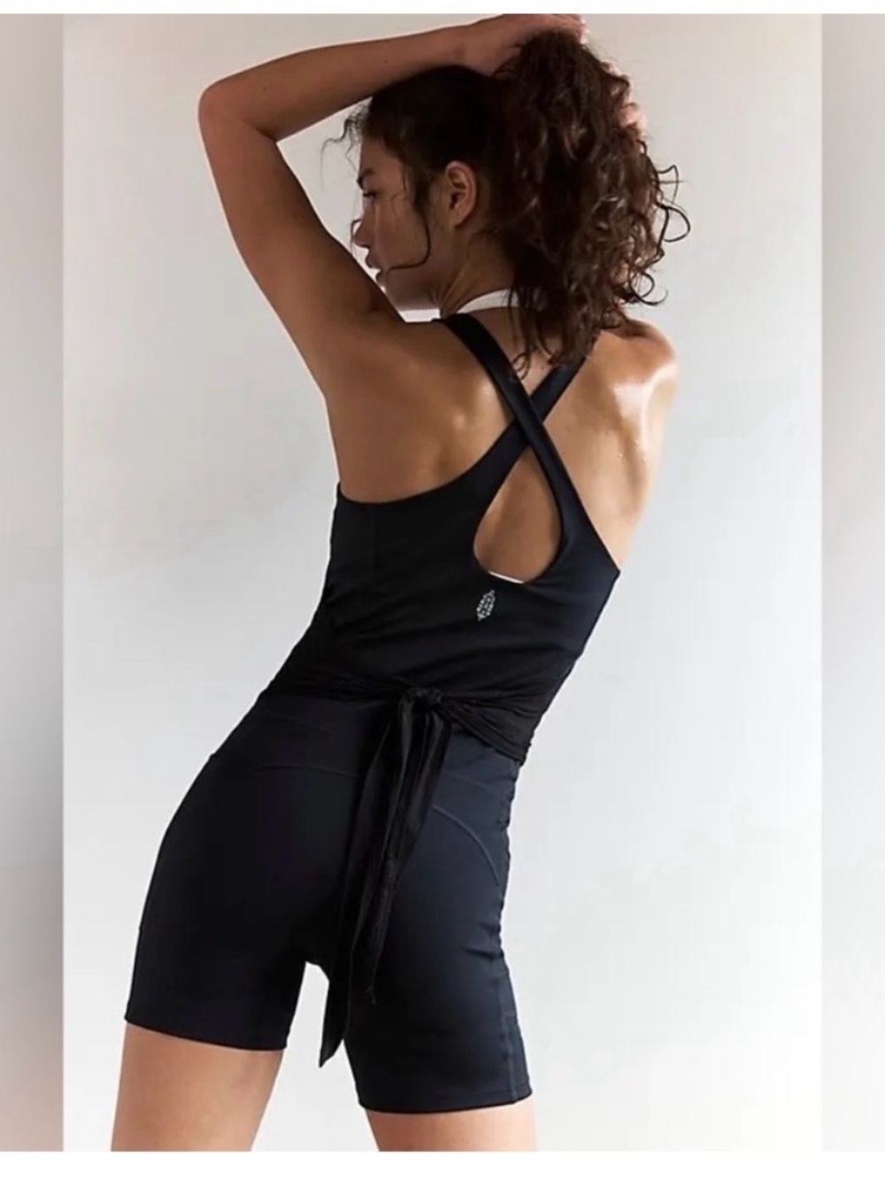 Free People Black Runsie Onesie Size Medium Tie Back